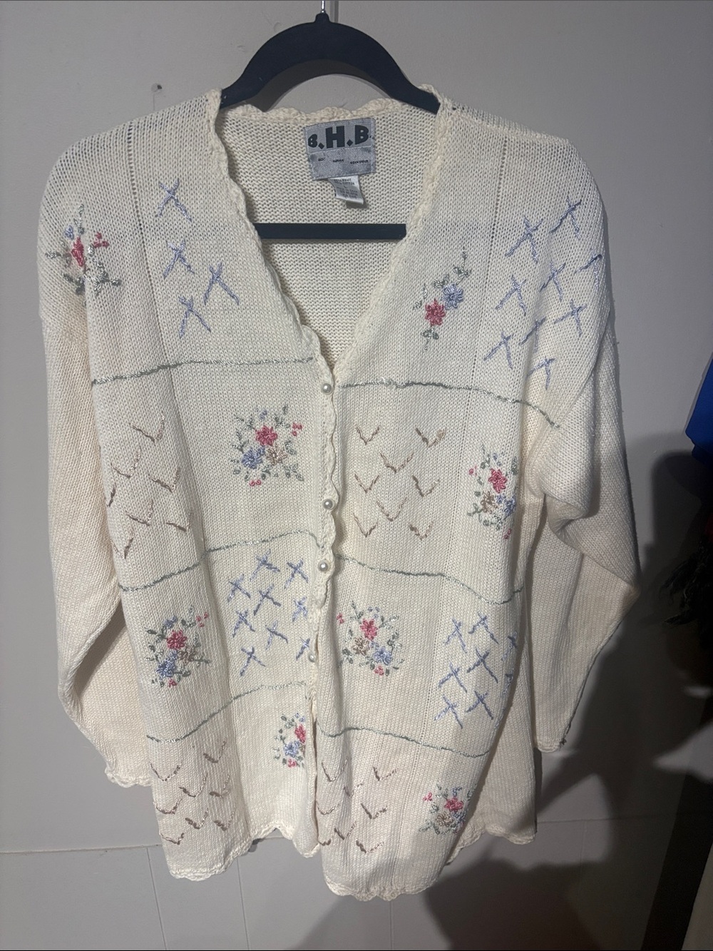 Cream Floral Embroidered V-Neck Cardigan